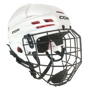 Casque CCM TACKS 70 certifié pour le hockey sur glace, avec grille - BLANC